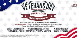 Aspen Creek Grill Honors Both Active-Duty and Veterans on Monday, November 11th with a Complimentary Meal